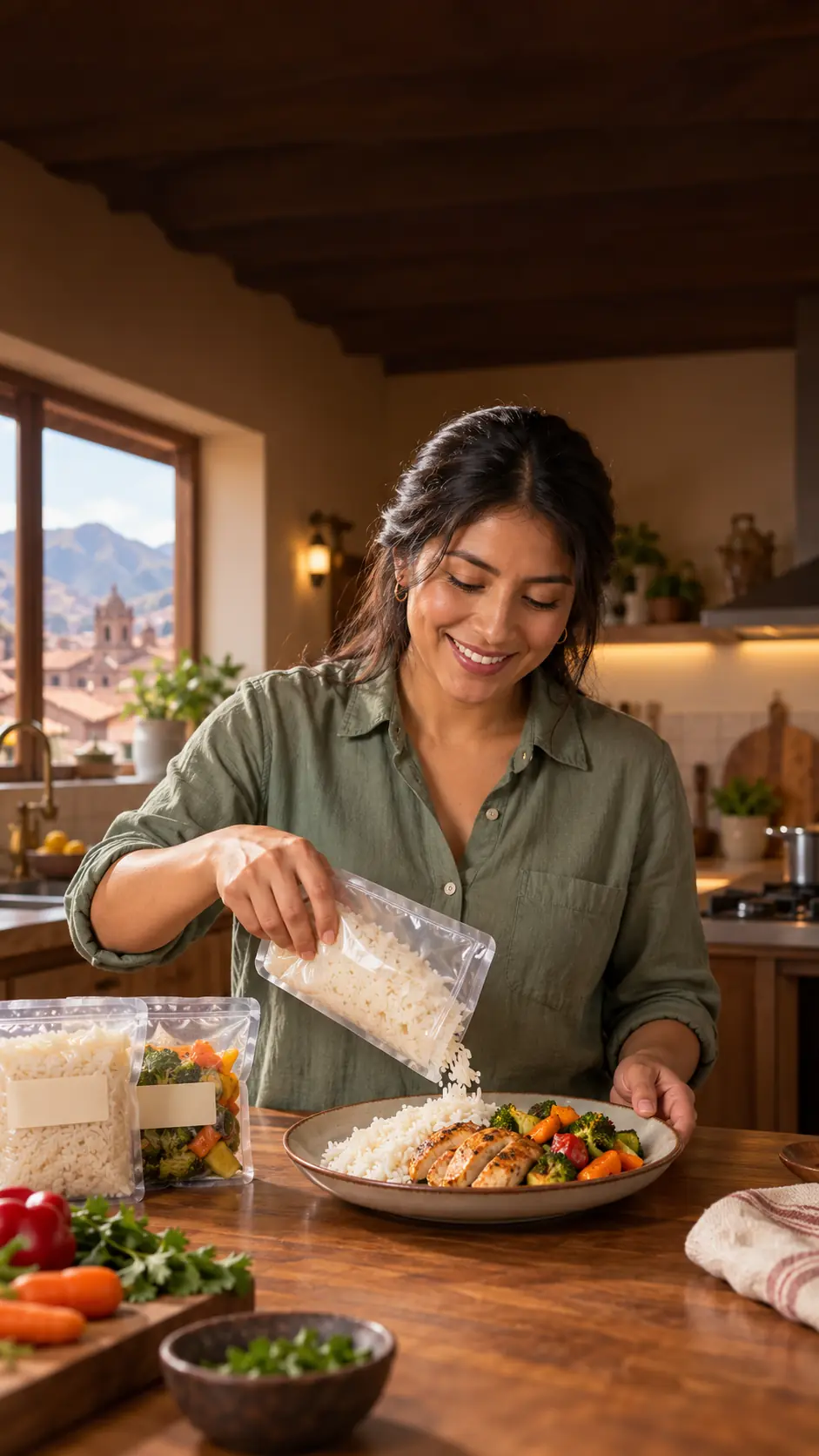 Mujer preparando una porción de Cocina Escondida en la sartén